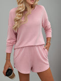 Patcute Double Take Round Neck Long Sleeve Top and Shorts Set