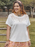 Patcute Plus Size Lace Detail Round Neck Short Sleeve Top