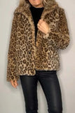 Patcute Full Size Leopard Furry Collared Neck Long Sleeve Coat