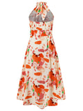 Patcute Ruched Printed Halter Neck Dress