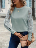 Patcute Round Neck Lace Long Sleeve Top