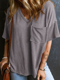 Patcute Textured V-Neck Half Sleeve T-Shirt