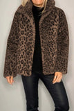 Patcute Full Size Leopard Furry Collared Neck Long Sleeve Coat