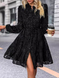 Patcute Lace Button Down Long Sleeve Mini Dress