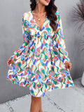 Patcute  Backless Printed V-Neck Flounce Sleeve Dress