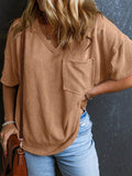 Patcute Textured V-Neck Half Sleeve T-Shirt