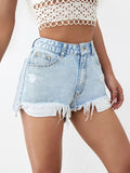 Patcute Distressed Raw Hem Denim Shorts