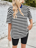 Patcute Lovelet Striped Round Neck Half Sleeve T-Shirt