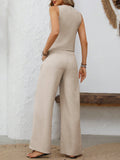 Patcute V-Neck Button Down Vest and Wide Leg Pants Set