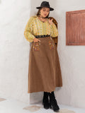 Patcute Plus Size Embroidered Pocketed High Waist Skirt