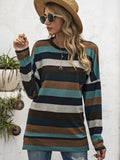 Patcute Full Size Striped Round Neck Long Sleeve T-Shirt Plus Size