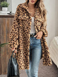 Patcute Leopard Button Up Long Sleeve Fuzzy Coat