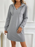 Patcute Drawstring Long Sleeve Hooded Mini Dress