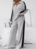 Patcute Plus Size Half Zip Long Sleeve Top and Pants Set