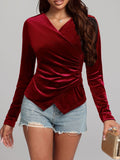 Patcute Ruched Surplice Long Sleeve Top