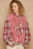 Patcute Star Patch Plaid Long Sleeve Hooded Top