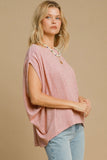 Patcute Umgee Exposed Seam Round Neck Batwing Sleeve Knit Top