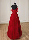 Patcute 2024 Lovely Wine Red Tulle Sweetheart Off Shoulder Prom Dress, Wine Red Long Party Dress