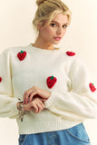 Patcute Crochet Strawberry Round Neck Sweater