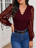 Patcute V-Neck Long Sleeve Top