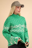 Patcute Christmas Element Mock Neck Long Sleeve Sweater