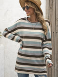 Patcute Full Size Striped Round Neck Long Sleeve T-Shirt Plus Size