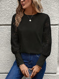 Patcute Round Neck Lace Long Sleeve Top