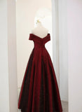 Patcute 2024 A-line Off Shoulder Wine Red Tulle Long Party Dress, Wine Red and Black Prom Dress