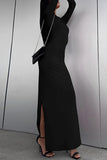 Patcute  Celebrities Elegant Solid Slit O Neck Long Sleeve Dresses